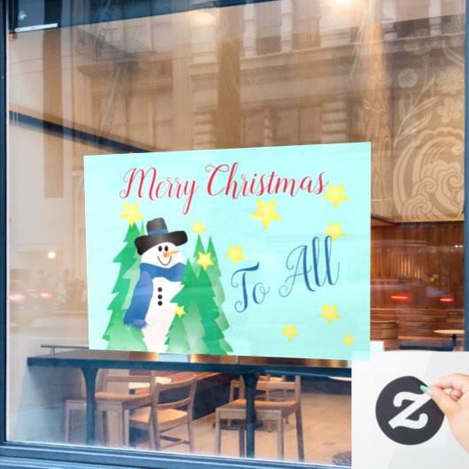 Sneeuwman met Blauwgroen blauw Raamsticker (Cafe Raam)