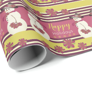 Sneeuwman met bloemen en streep cadeaupapier