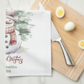 Sneeuwman met bomen Gepersonaliseerde Keuken Handd Theedoek (Quarter Fold)