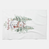 Sneeuwman met bomen Gepersonaliseerde Keuken Handd Theedoek (Horizontaal)