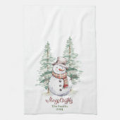 Sneeuwman met bomen Gepersonaliseerde Keuken Handd Theedoek (Verticaal)