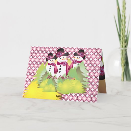 Sneeuwman met bordeaux feestdagen kaart (Achterkant)