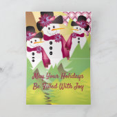 Sneeuwman met bordeaux feestdagen kaart (Binnen)