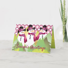 Sneeuwman met bordeaux feestdagen kaart