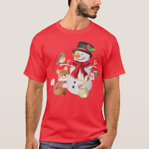 Sneeuwman met bosdieren jongen t-shirt