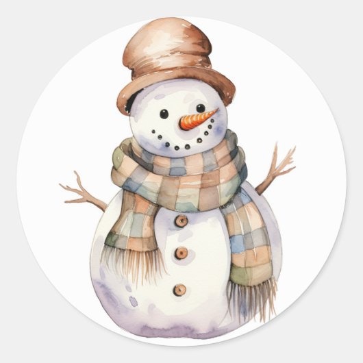 Sneeuwman met Bruin Pet Kerst stickers (Voorkant)