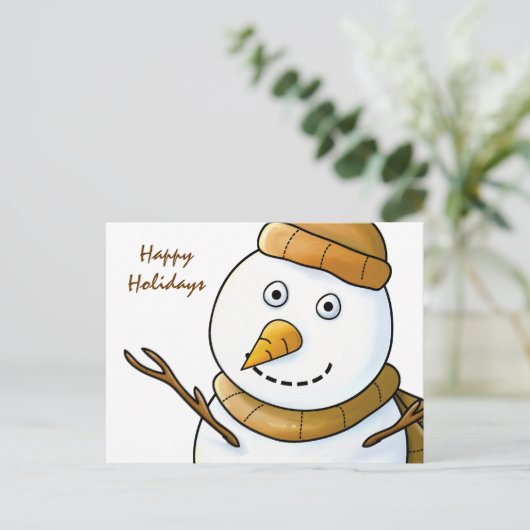Sneeuwman met bruin sjaal Briefkaart (Staand voorkant)
