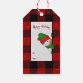 Sneeuwman met Buffalo Plaid Cadeaulabel (Voorkant)