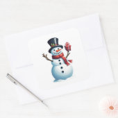 Sneeuwman met cadeau vierkante sticker (Envelop)