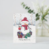 Sneeuwman met cadeaus in het Briefkaart van de Wat (Staand voorkant)
