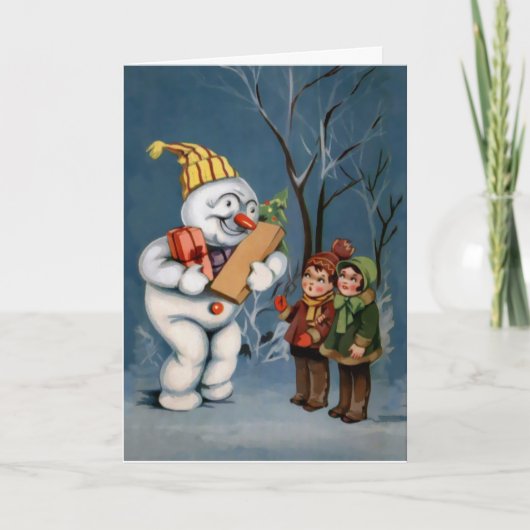  sneeuwman met Cadeaus Kerst Kaart (Voorkant)