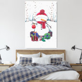 Sneeuwman met cadeaus op Waterverf canvas afdrukke (Insitu (Slaapkamer))