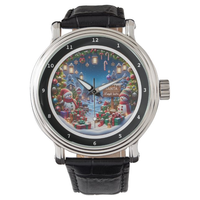 Sneeuwman met cadeaus Winterdorp  Horloge (Voorkant)