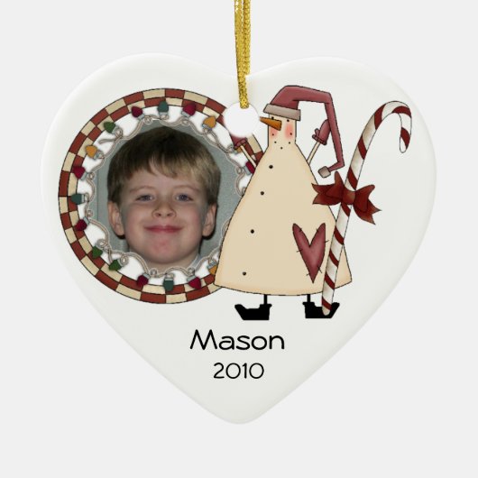 Sneeuwman met Candy Cane Foto Ornament (Voorkant)