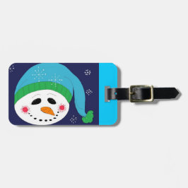 Sneeuwman met een blauwe hoed bagagelabel