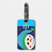 Sneeuwman met een blauwe hoed bagagelabel (Achterkant verticaal)
