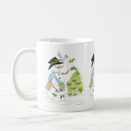 Sneeuwman met een blauwe vogel koffiemok