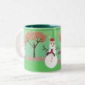 Sneeuwman met een Candycane Tree Tweekleurige Koffiemok (Voorkant links)