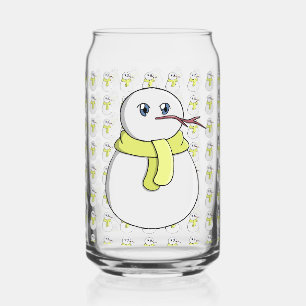 Sneeuwman met een gele sjaal blikvorm glas