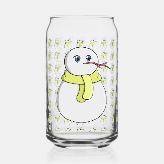 Sneeuwman met een gele sjaal blikvorm glas (Voorkant)