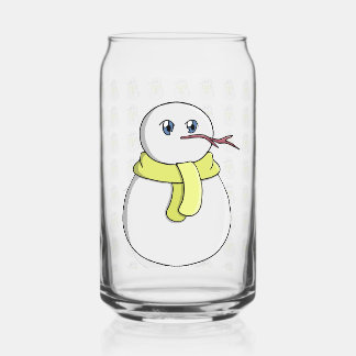 Sneeuwman met een gele sjaal blikvorm glas