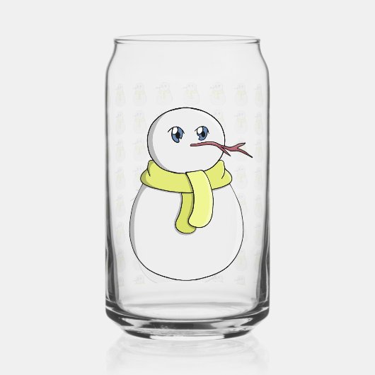 Sneeuwman met een gele sjaal blikvorm glas (Voorkant)