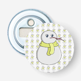 Sneeuwman met een gele sjaal button flesopener