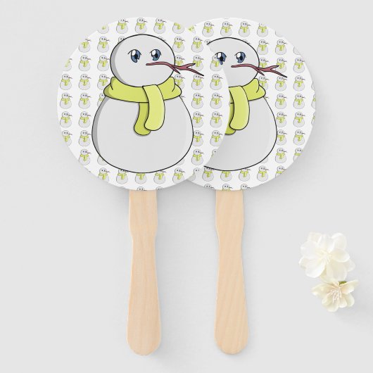 Sneeuwman met een gele sjaal handwaaier (Voorkant en achterkant)