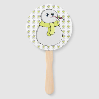 Sneeuwman met een gele sjaal handwaaier