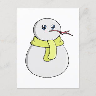 Sneeuwman met een gele sjaal informatiekaartje