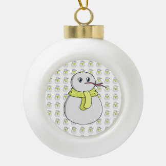 Sneeuwman met een gele sjaal keramische bal ornament
