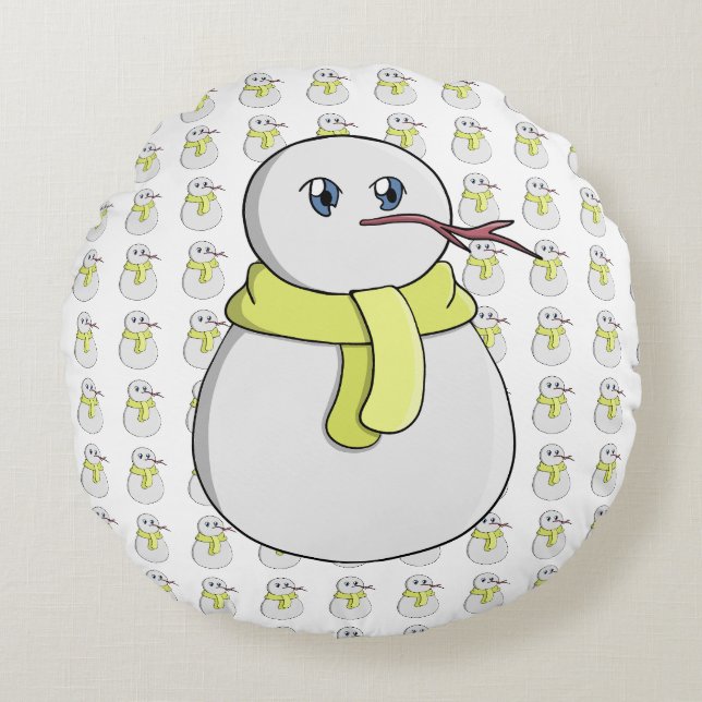 Sneeuwman met een gele sjaal rond kussen (Voorkant)