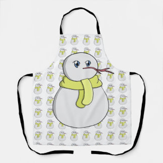 Sneeuwman met een gele sjaal schort