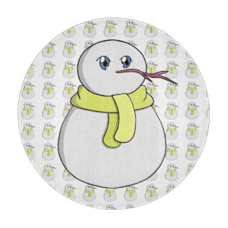 Sneeuwman met een gele sjaal snijplank