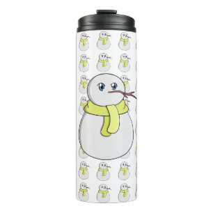 Sneeuwman met een gele sjaal thermosbeker