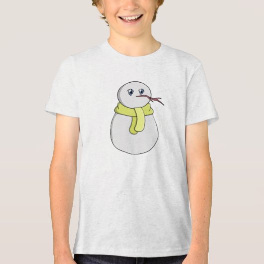 Sneeuwman met een gele sjaal Tri-Blend shirt (Voorkant)