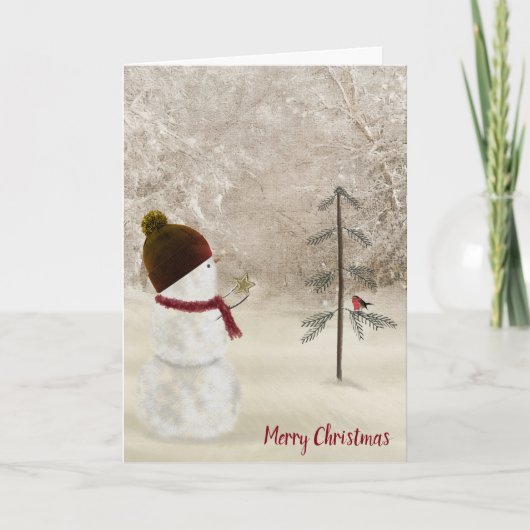 Sneeuwman met een gouden kerstster feestdagen kaart (Voorkant)