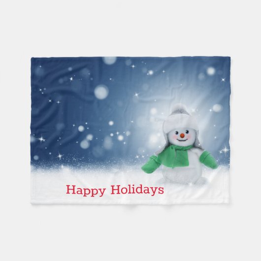 Sneeuwman met een groene sjaal fleece deken (Voorkant (Horizontaal))