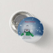 Sneeuwman met een groene sjaal ronde button 3,2 cm (Voorkant /achterkant)