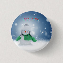 Sneeuwman met een groene sjaal ronde button 3,2 cm