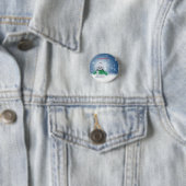 Sneeuwman met een groene sjaal ronde button 3,2 cm (In situ)