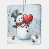 Sneeuwman met een groot hart en gedicht keramisch ornament (Links)