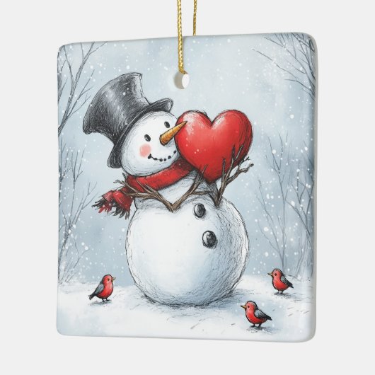 Sneeuwman met een groot hart en gedicht keramisch ornament (Links)