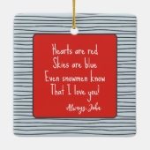 Sneeuwman met een groot hart en gedicht keramisch ornament (Achterkant)