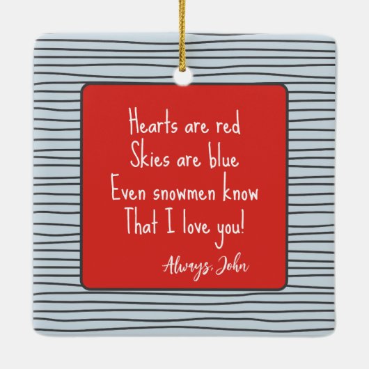 Sneeuwman met een groot hart en gedicht keramisch ornament (Achterkant)