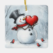 Sneeuwman met een groot hart en gedicht keramisch ornament (Voorkant)