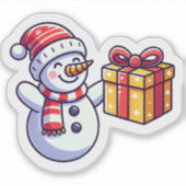 Sneeuwman met een kerstcadeau sticker (Voorkant)
