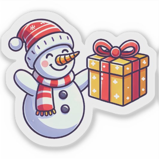 Sneeuwman met een kerstcadeau sticker (Voorkant)