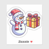 Sneeuwman met een kerstcadeau sticker (Vel)