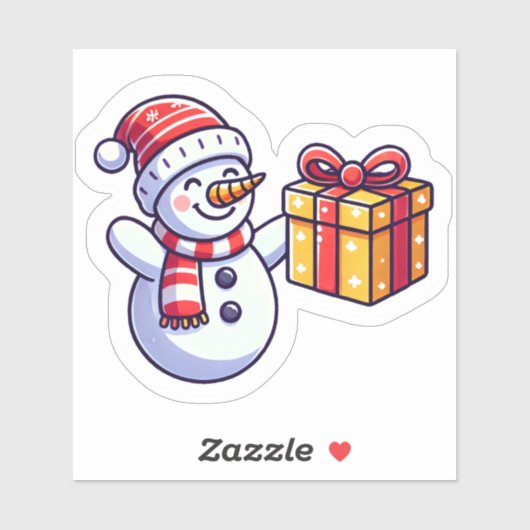 Sneeuwman met een kerstcadeau sticker (Vel)